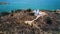 Aerial landscape with small church at island