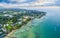 Aerial landscape of Sorrento suburb coastline with private piers