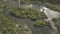 Aerial landscape on Southern Bug River with rapids and forest. Ukraine