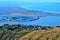 Aerial landscape view of Christchurch Canterbury plains and pegasus bay - New Zealand