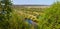 Aerial landscape view on Desna river with flooded meadows and beautiful fields