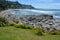 Aerial landscape view of Goat Island beach New Zealand