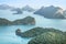 Aerial landscape view group of islands in Angthong islands national marine park in the morning