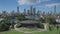 Aerial landscape view of HOTA outdoor park stage and Surfers Paradise skyline