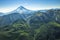 Aerial landscape view of Kamchatka the land of volcanos and green valleys