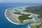 Aerial landscape view of Muri Lagoon in Rarotonga Cook Islands