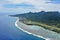 Aerial landscape view of Rarotonga airport and seaport Cook Isl