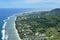 Aerial landscape view of Rarotonga coral atoll in the Cook Islands