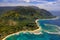 Aerial landscape view of shoreline at Na Pali coast, Kauai, Hawaii