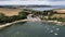 Aerial landscape view of the small Cornish village of St Anthony-In-Meneage in Cornwall