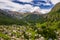 Aerial landscape of Zermatt and Matterhorn peak under cloudy sky