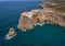 Aerial. Lighthouse Cabo Sao Vicente, drone filmed in Sagres.