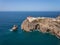 Aerial. Lighthouse Cabo Sao Vicente, drone filmed in Sagres.