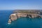 Aerial. Lighthouse Cabo Sao Vicente, drone filmed in Sagres.