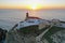 Aerial from the lighthouse Cabo Vicente in Sagres Portugal at sunset