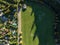 Aerial, Local Neighborhood Soccer / Football Field At Sunset