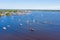 Aerial from the Loosdrechtse plassen in Netherlands on a summer day