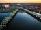Aerial of the Lower Trenton highway bridge over the Delaware river in Trenton, New Jersey