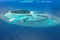 Aerial Maldives landscape. Luxurious summer island view from above. Tropical resort