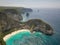 Aerial Manta Bay or Kelingking Beach on Nusa Penida Island, Bali, Indonesia