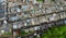 Aerial. Many garages for parking cars. Top view from drone