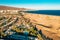 Aerial Maspalomas dunes view on Gran Canaria island.