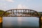 Aerial of Massive Railroad Bridge Over Ohio River - Norfolk Southern Railway - Kenova, West Virginia & Ohio