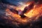 Aerial masterpiece Abstract bird emerges from sunsets embrace in cloud symphony