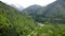 Aerial Medeo dam in the mountain in Almaty