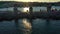 Aerial Medieval windmills at Mandraki Harbour in the rays of sunset salt in the Dodecanese island of Rhodes, Greece.