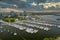 Aerial Miami sailboats at marina Coconut Grove