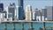 Aerial Miami tilt shift blur effect bridge over water 4k