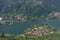 Aerial of Monestirolo village and Endine lake, Italy