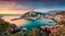 Aerial morning cityscape of Vrbnik town. Wonderful summer seascape of Adriatic sea, Krk island, Kvarner bay archipelago, Croatia,