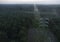 Aerial morning scene of the electric tower at palm oil agriculture farm