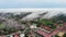 Aerial Morning view of Al-Ismaili Mosque covered with thick fog at Pasir Pekan Kelantan Malaysia