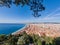 Aerial morning view of the famous Angel\'s Bay with downtown cityscape from Castle Hill, Nice