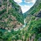 Aerial morning view of Tara river canyon. Splendid summer morning in Montenegro, Europe. Beautiful world of Mediterranean