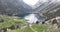 Aerial of a mountain lake, wilderness, nature, tourism, alpine lake.