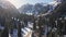 Aerial of mountain range with snow