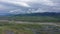 Aerial . Mountain valley. Overcast sky