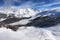 Aerial mountain view of Pila ski resort in winter, Aosta, Italy