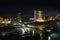 Aerial night photo Myrtle Beach fishing pier and hotel condominiums