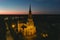 Aerial night view of catholic church of st. Casimir in Naujoji Vilnia, in Vilnius, Lithuania