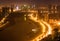 Aerial night view cityscape of Han river in Wuhan China