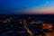 Aerial night view of old town of Lviv in Ukraine. Lvov cityscape. View from tower of Lviv town hall