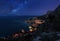 Aerial night view of Omis and Adriatic sea, Croatia