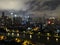 Aerial night view of Shanghai puxi district with west nanjing road skyline