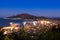 Aerial night view of Zakynthos city in Zante island, in Greece