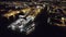 The aerial nightscape shot of the port of Helsinki. aerial shot